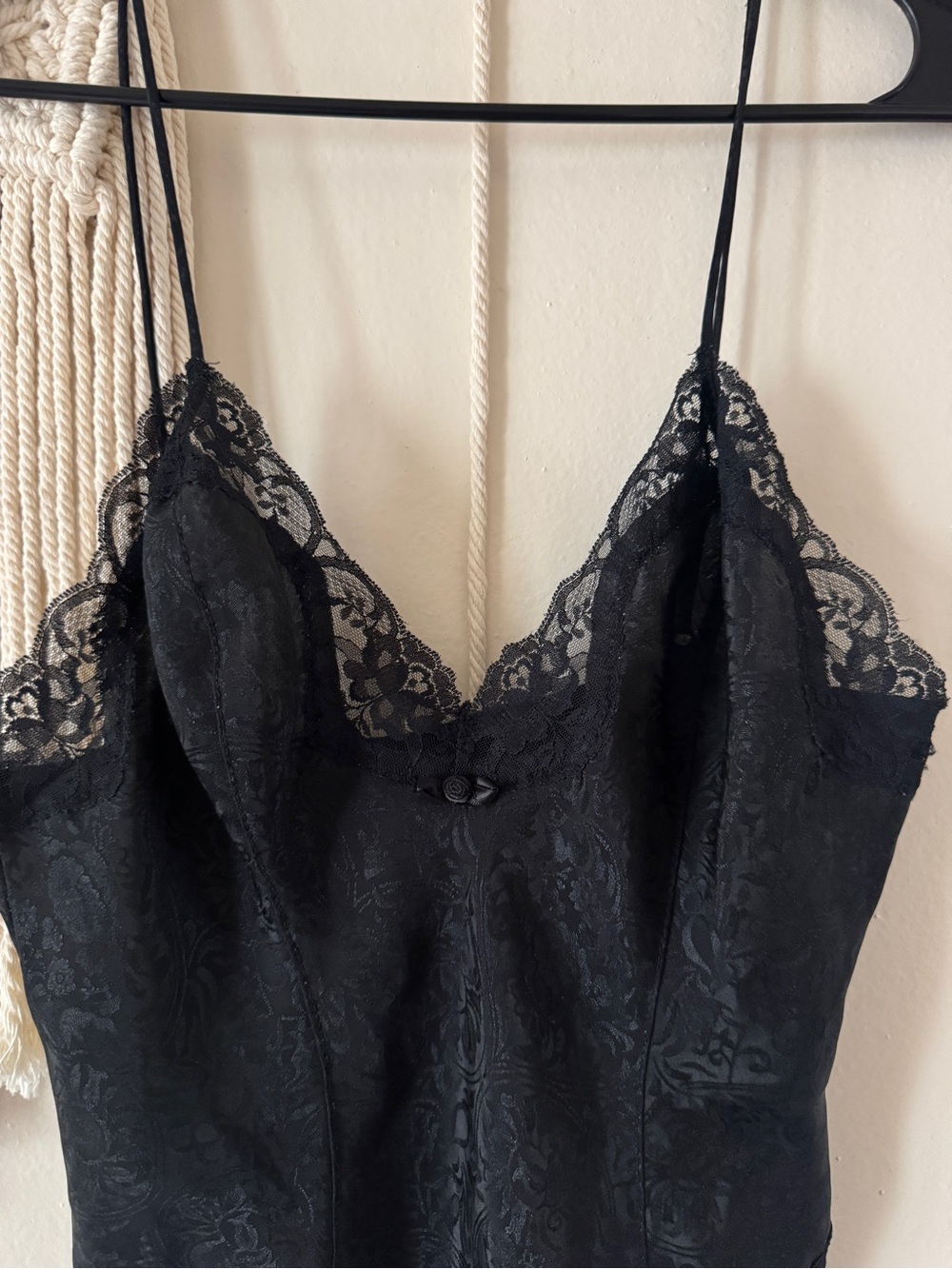 delicates Black Lace Camisole Slip with Scalloped Trim